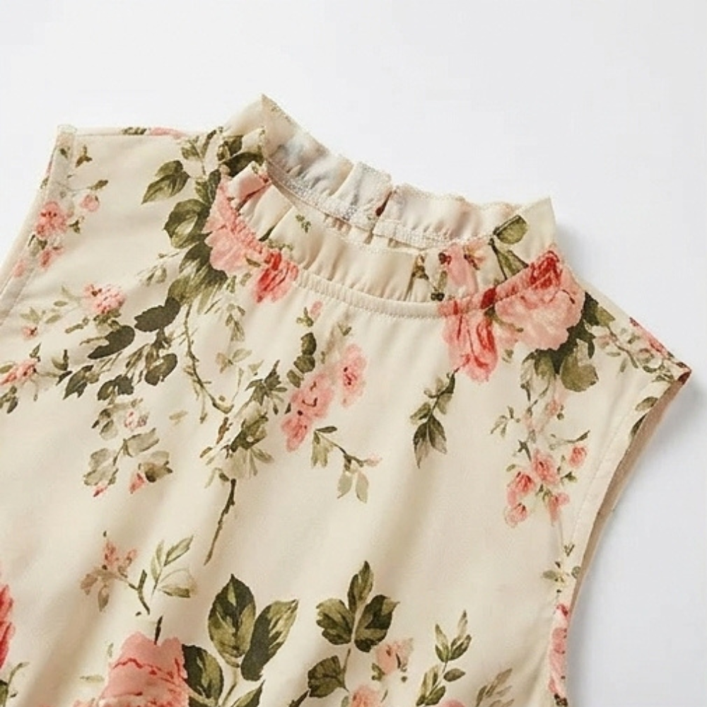 Women's smocked floral midi dress - detail