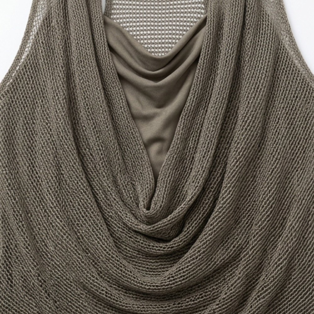Women's cowl neck knit halter top - detail