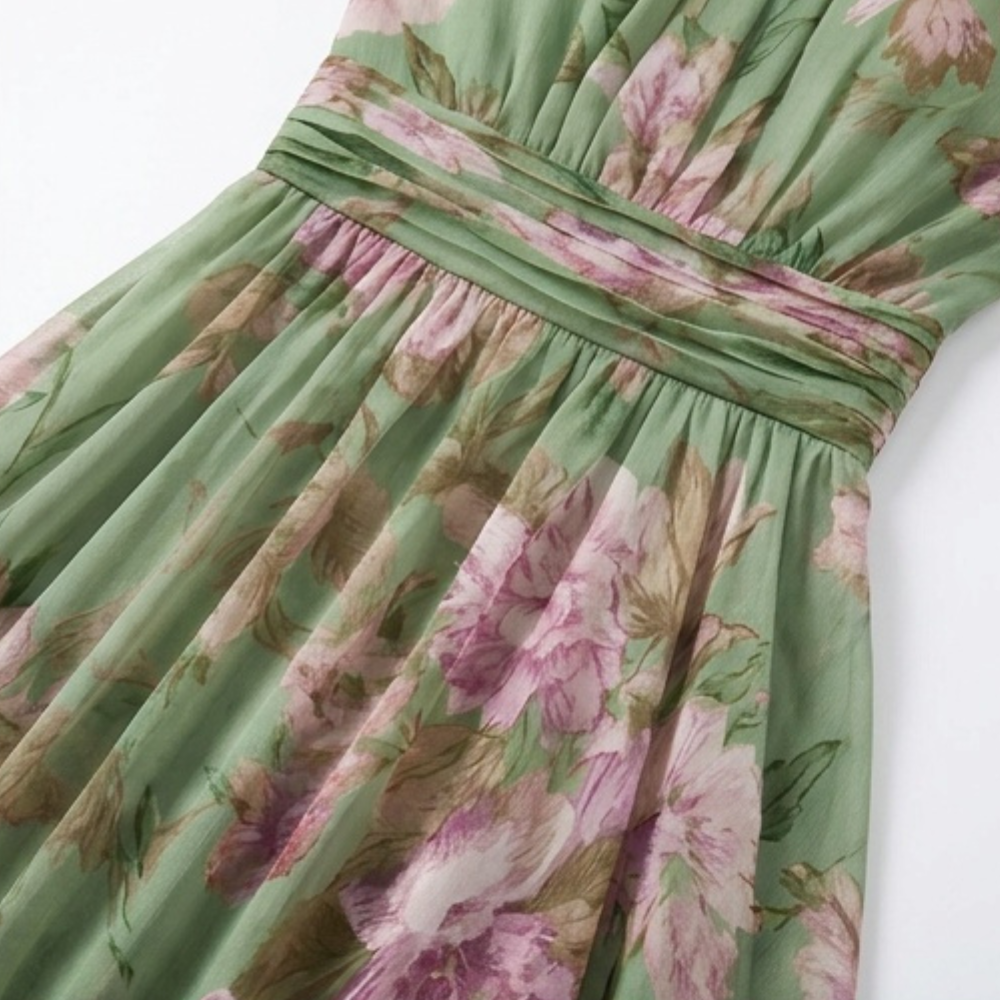 Women's sage floral halter maxi dress - detail