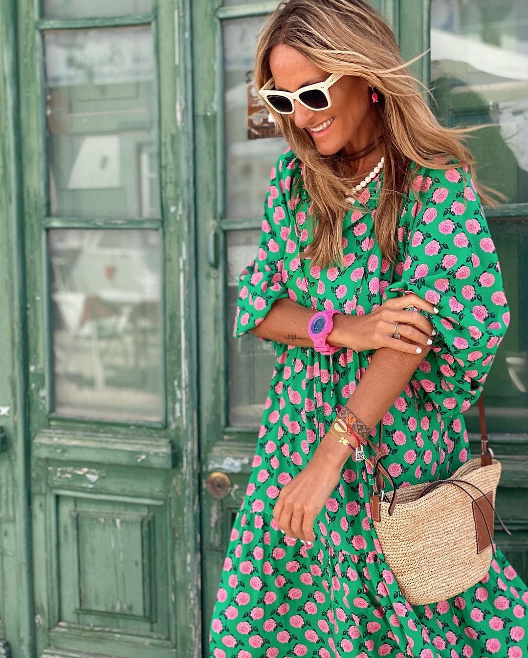Women's Dress - Effortless Spring Dress in Green and pink (Almost sold out)