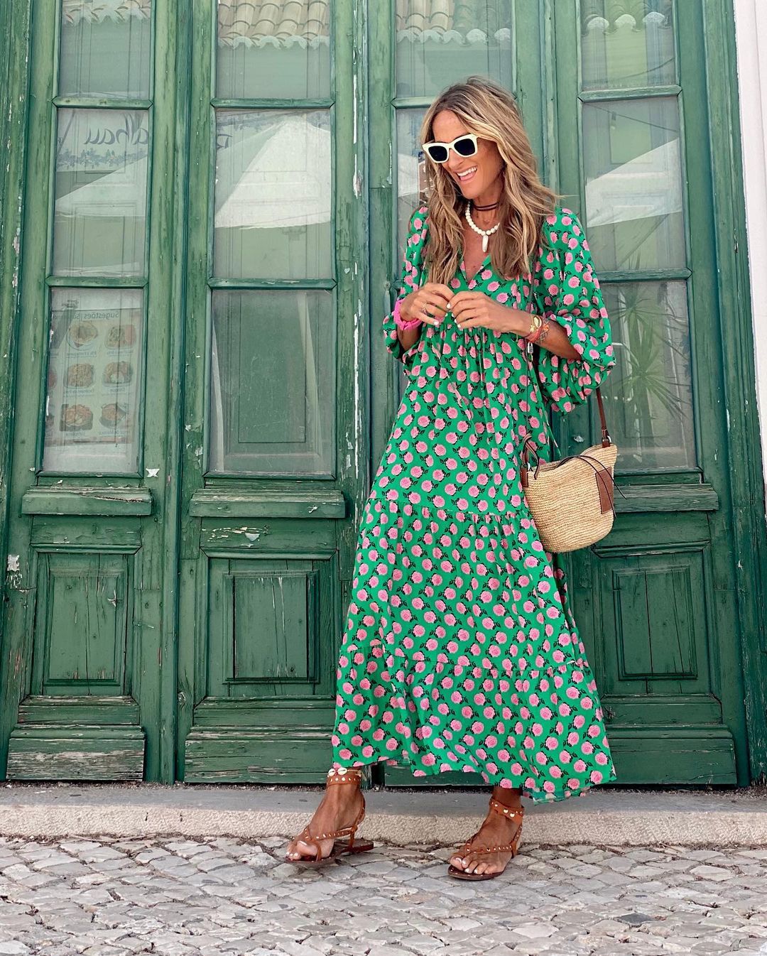 Women's Dress - Effortless Spring Dress in Green and white