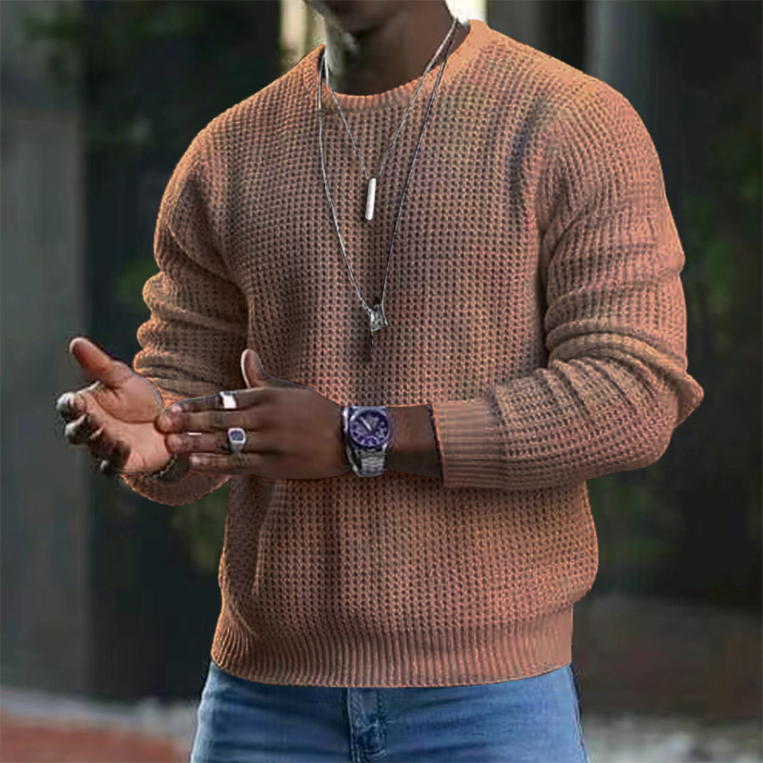 Men's waffle knit jumper in Terracotta