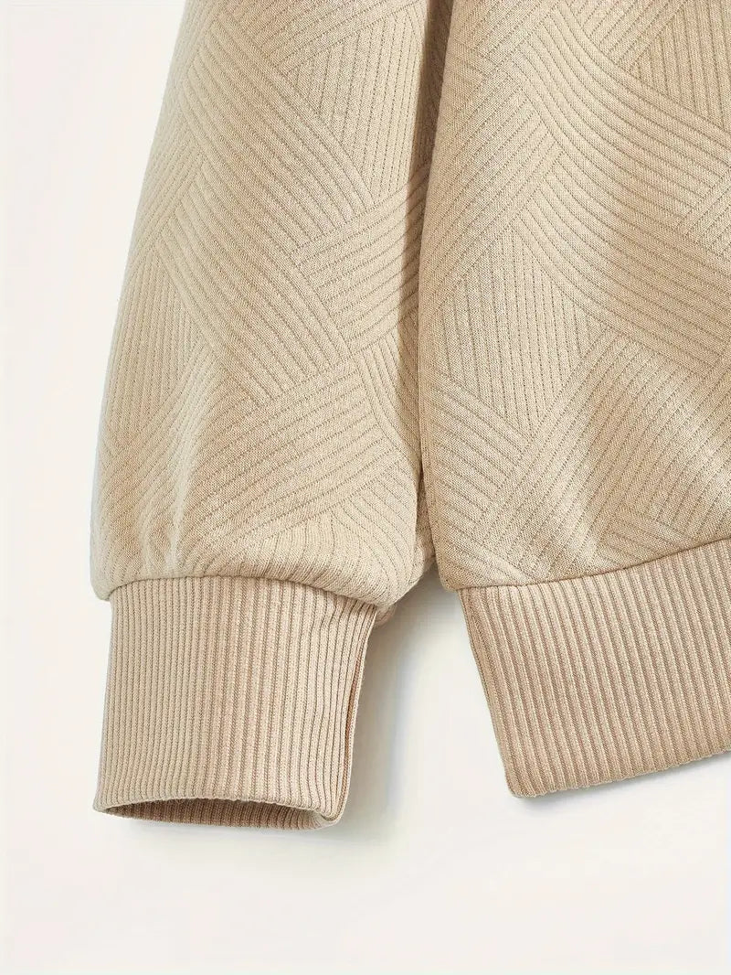 Zip-neck sweatshirt with ribbed hem, full length