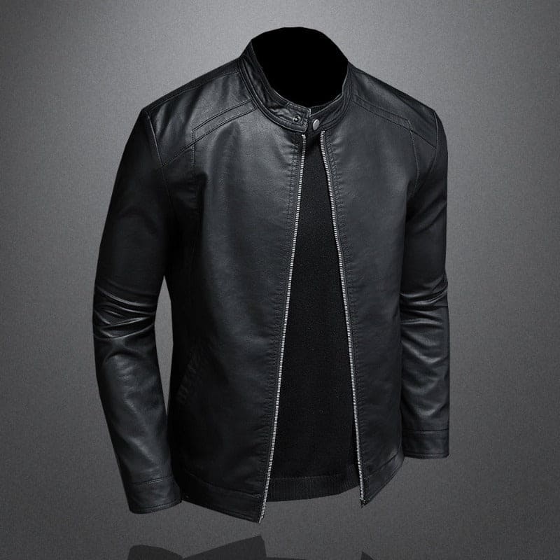 Men's Leather Jacket with Collar Closure – Saint Dor UK – back view