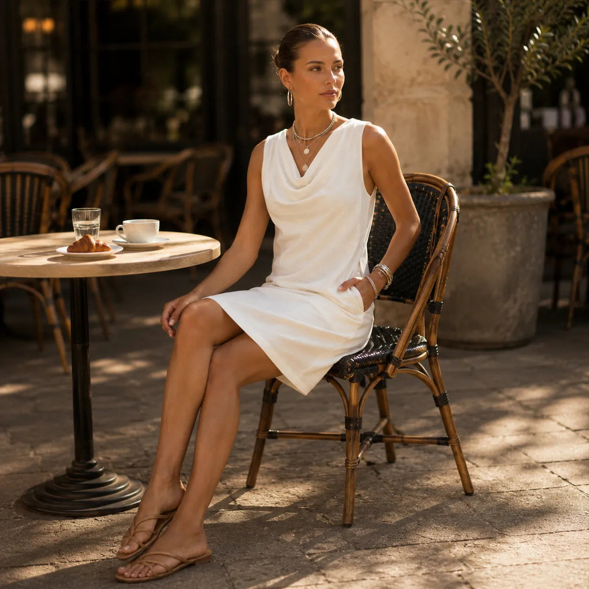 Women's cowl neck mini dress - detail