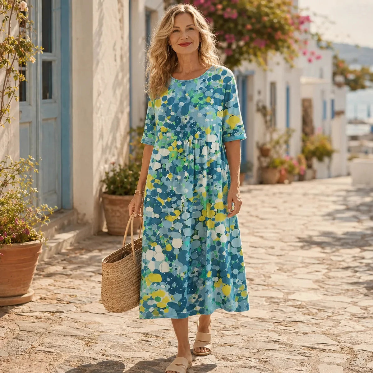 Women's loose floral midi dress - detail