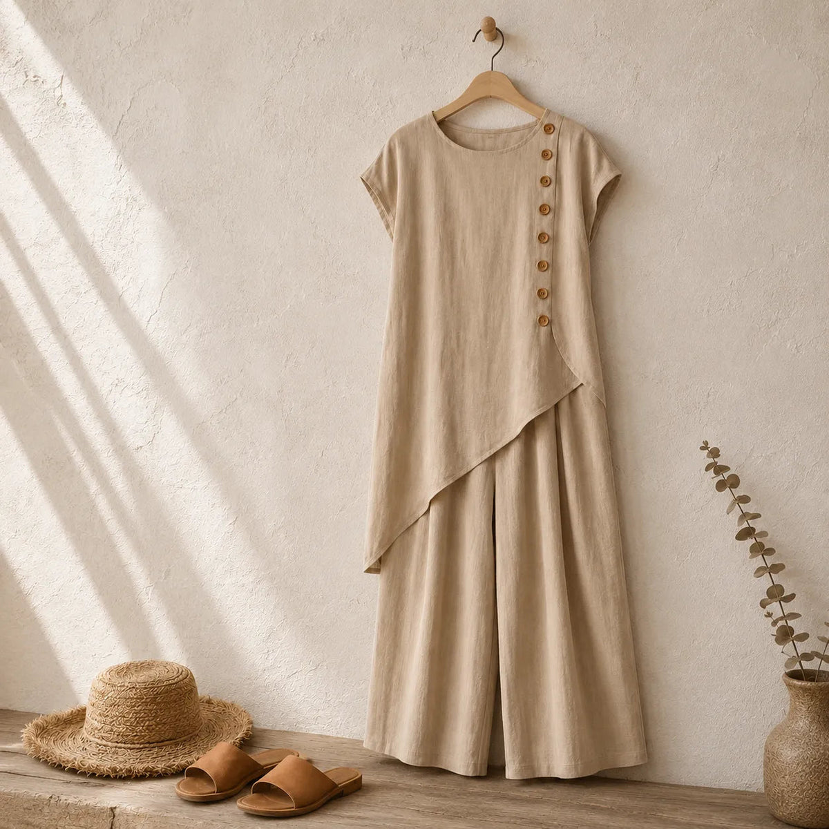 Women's two-piece set with asymmetric hem - detail