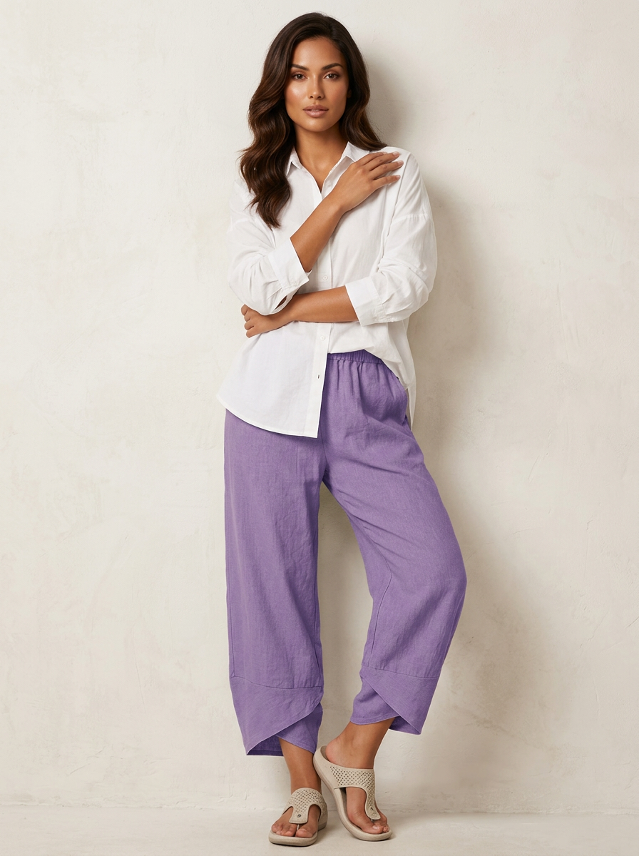 Lightweight linen look trousers with elasticated waist