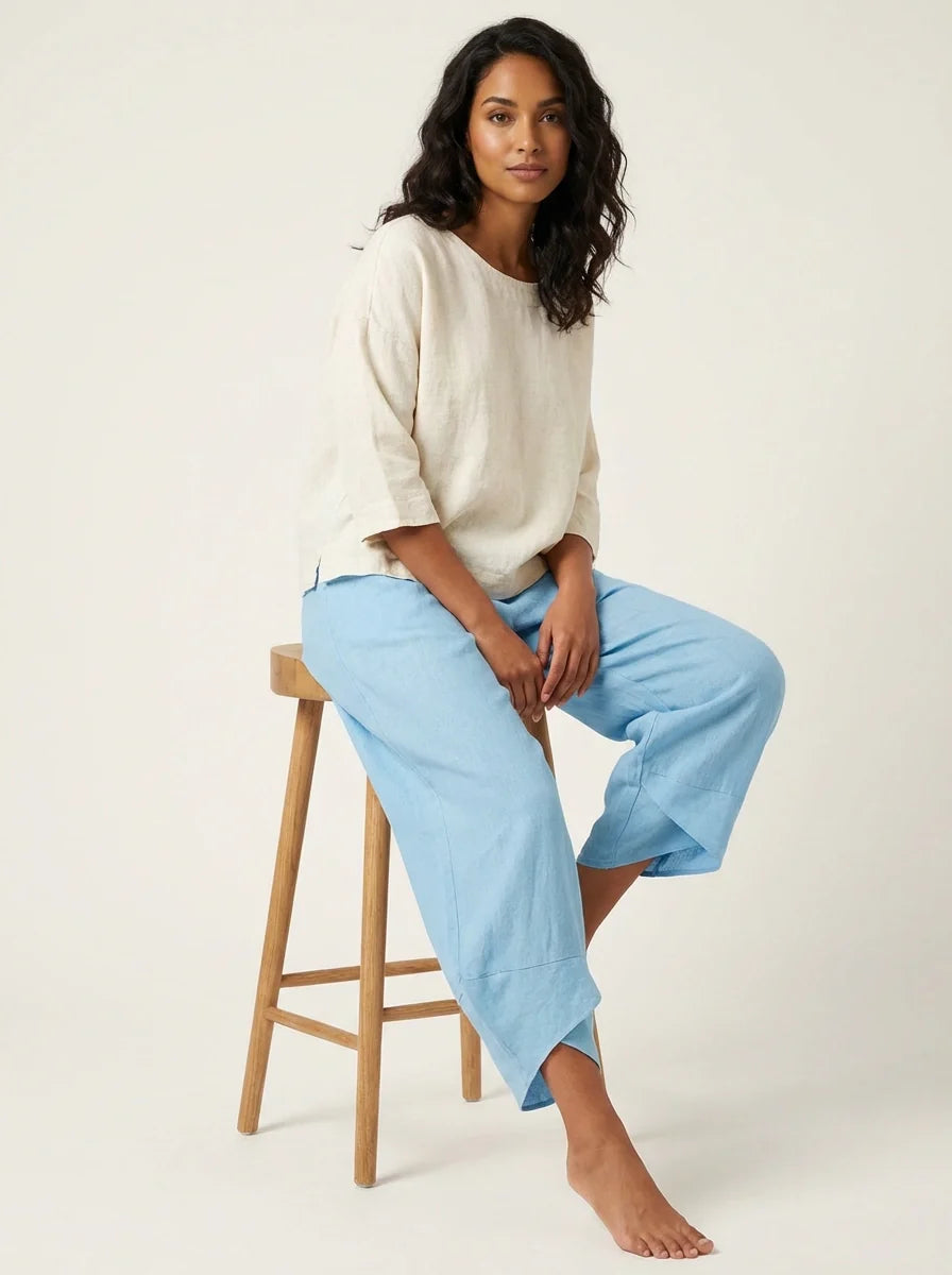 Lightweight linen look trousers with elasticated waist