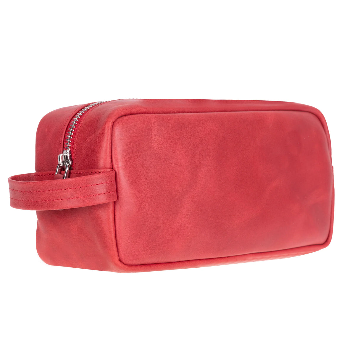 Leather Wash Bag in Red