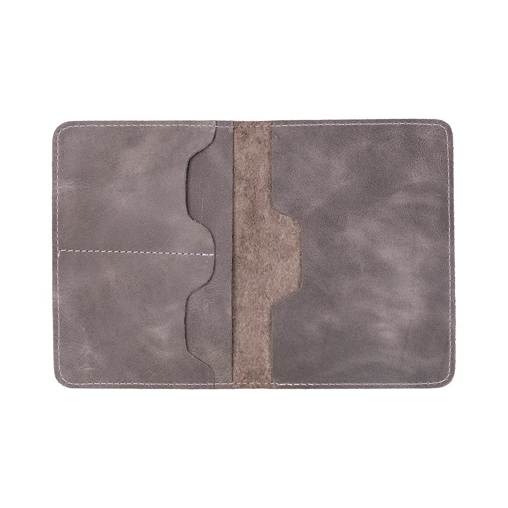 Leather Passport Holder in Light Grey