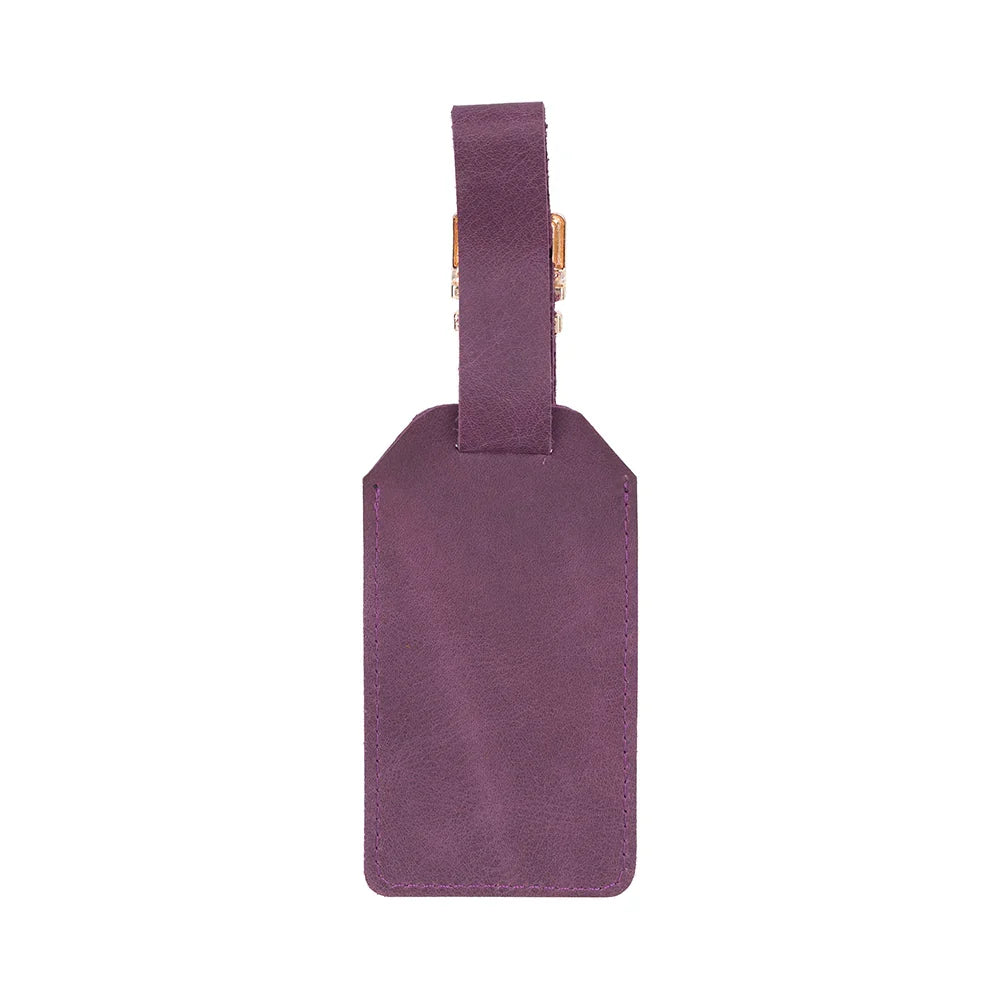 Leather Luggage Tag in Dark Magenta