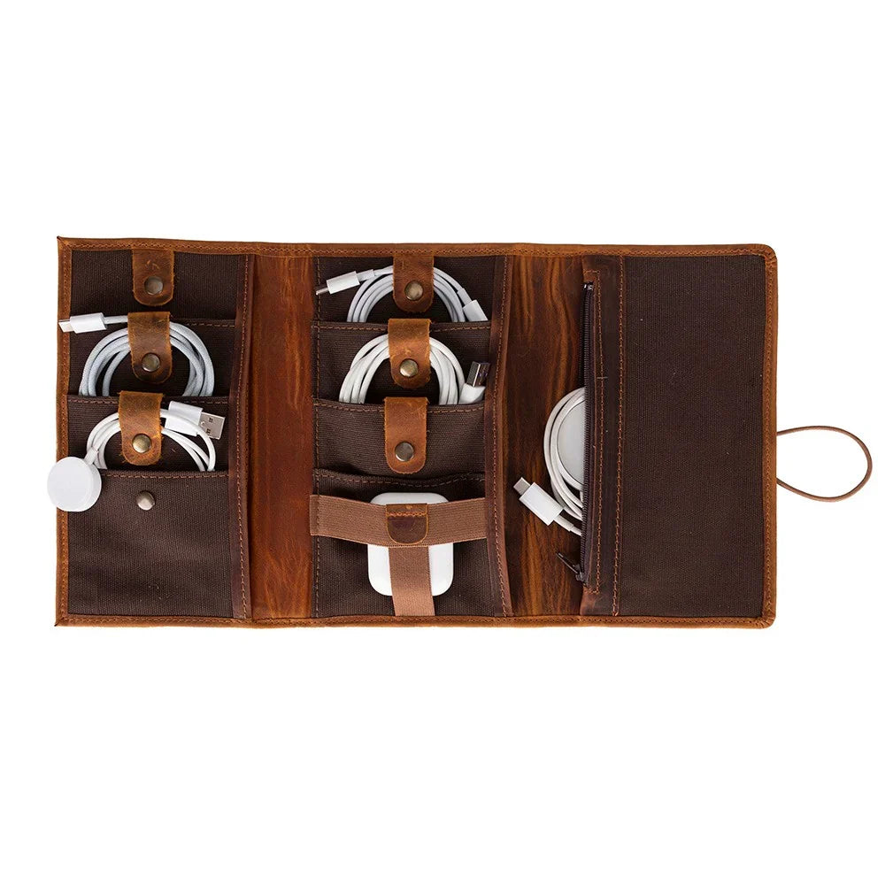 Leather Cable Organiser in Moccasin