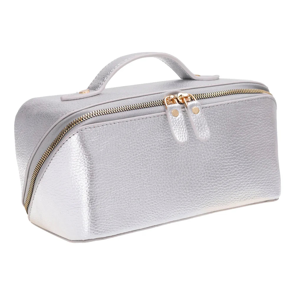 Leather Make-up Bag in Titanium
