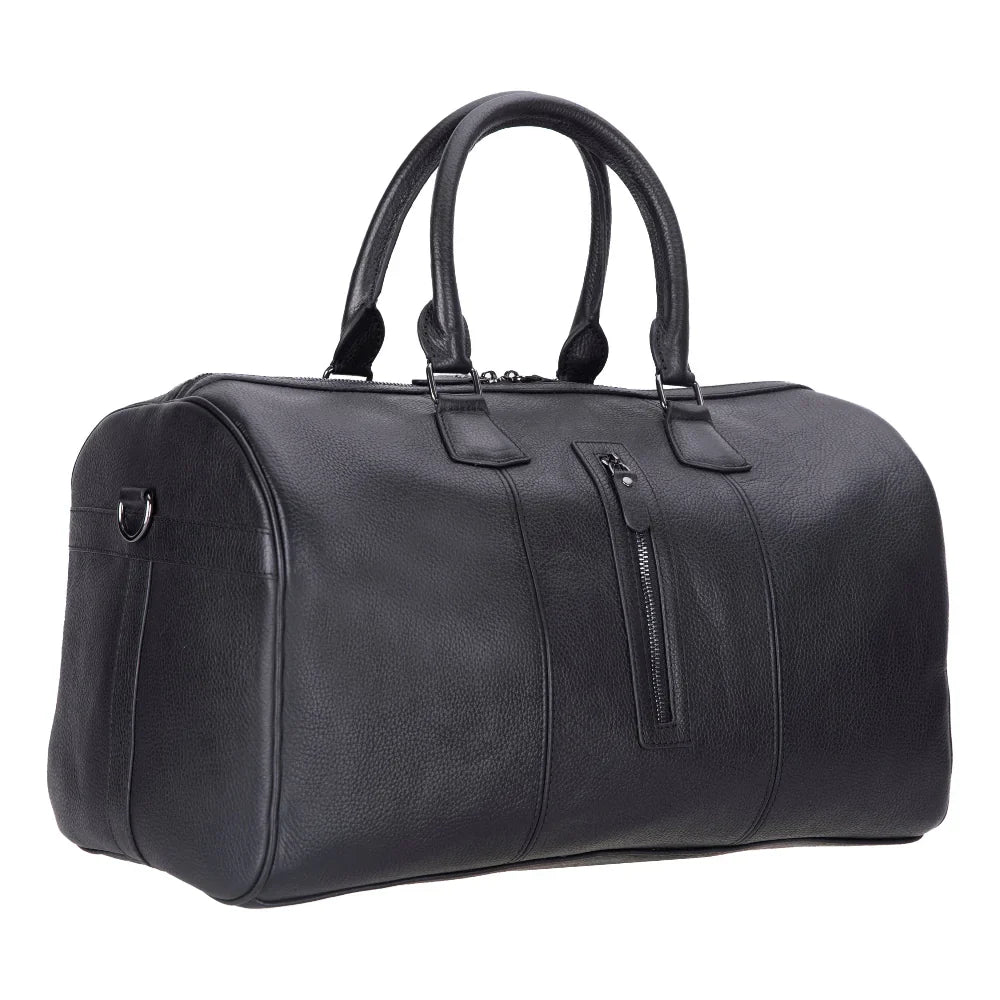 Leather Weekend Bag in Pebble Black