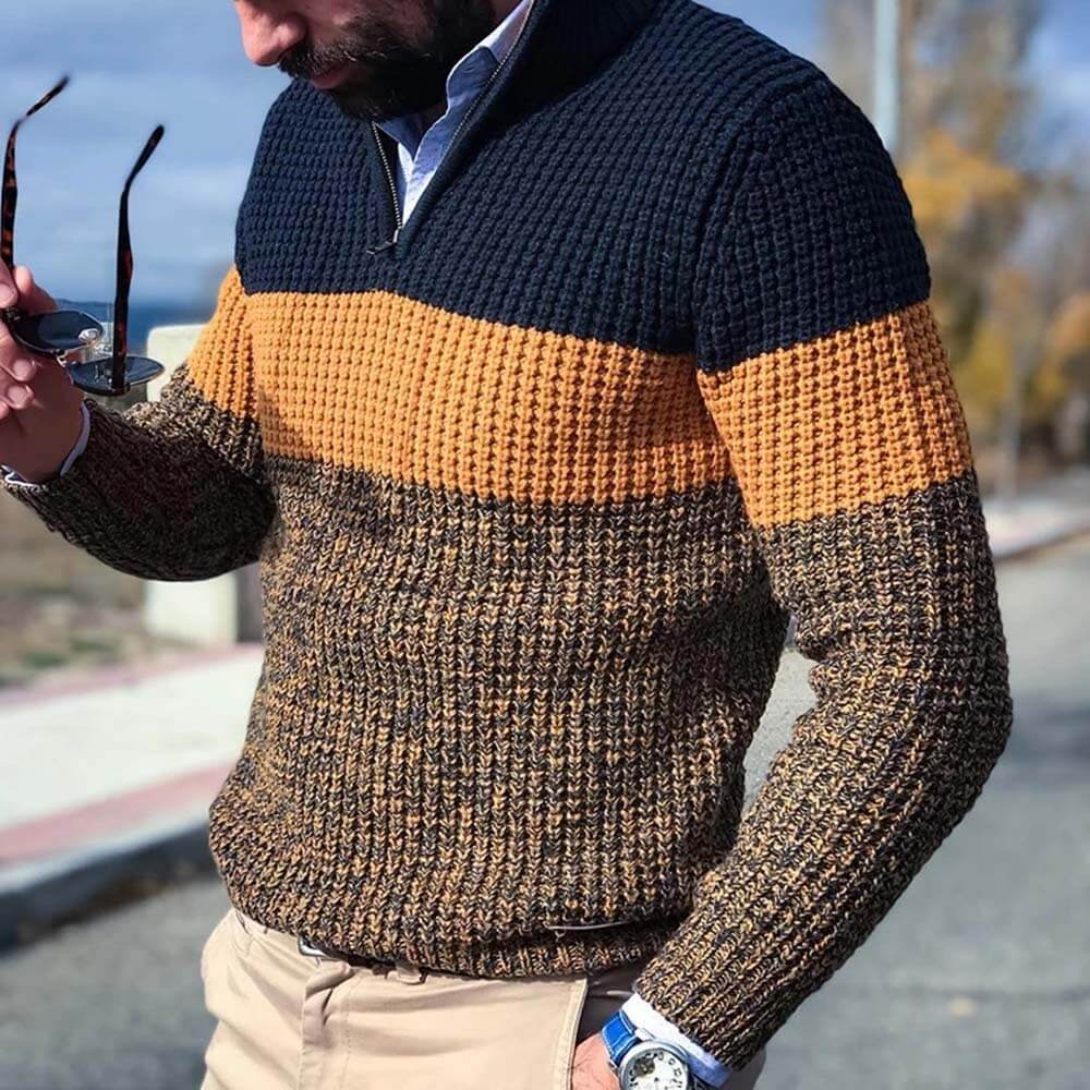 Men's chunky half-zip jumper in Ochre