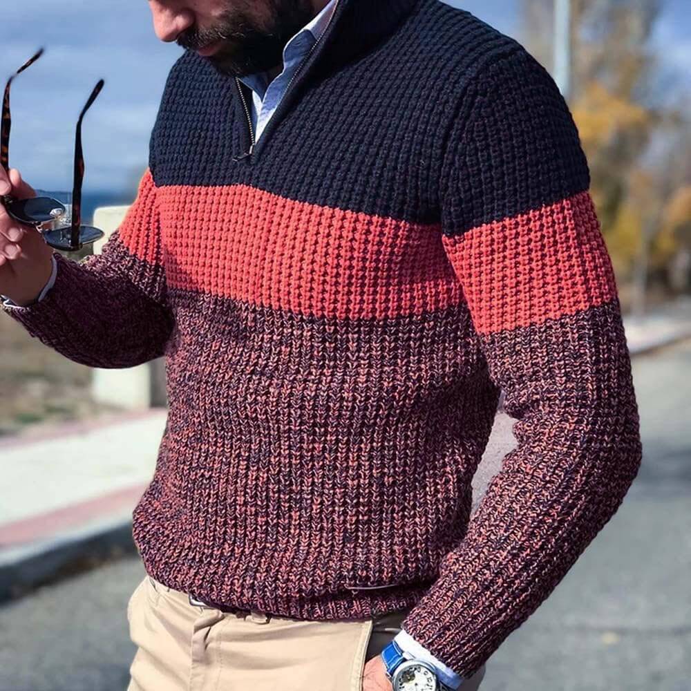 Men's chunky half-zip jumper in Red
