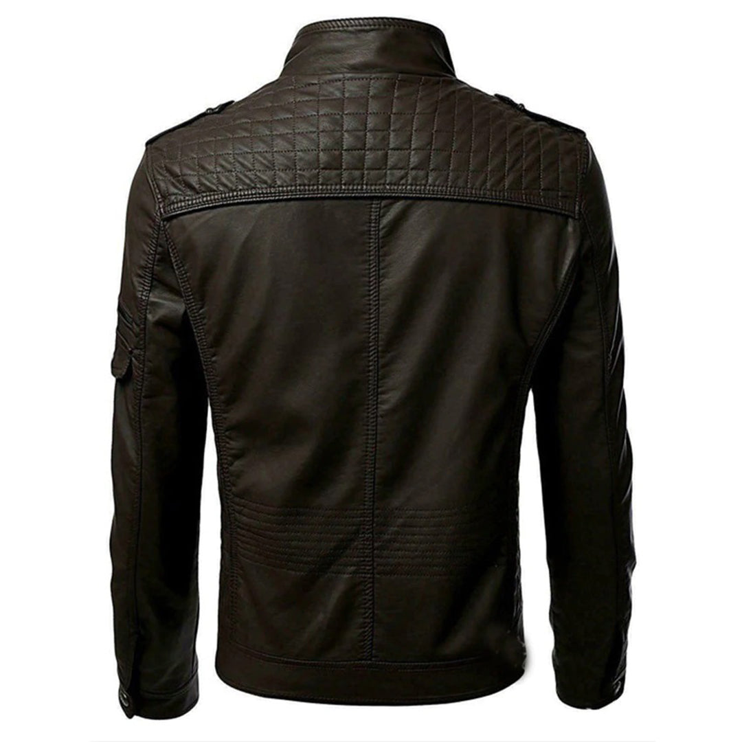 Men's Leather Jacket with Double Chest Pockets – Saint Dor UK – lifestyle shot