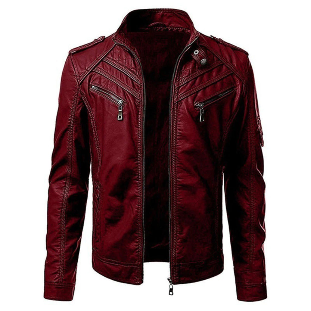 Men's Leather Jacket with Double Chest Pockets – Saint Dor UK – back view