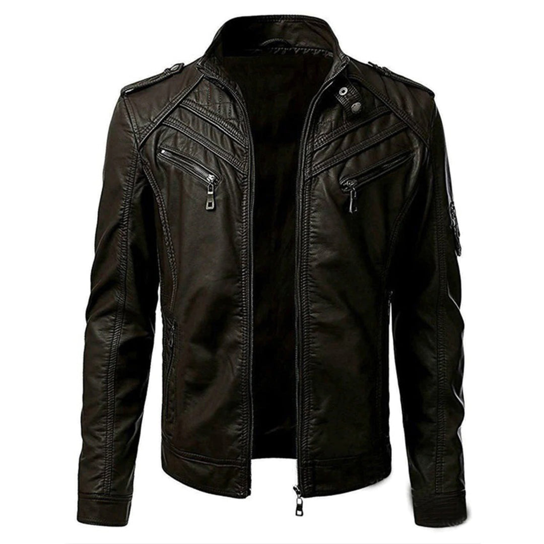 Men's Leather Jacket with Double Chest Pockets – Saint Dor UK – side view