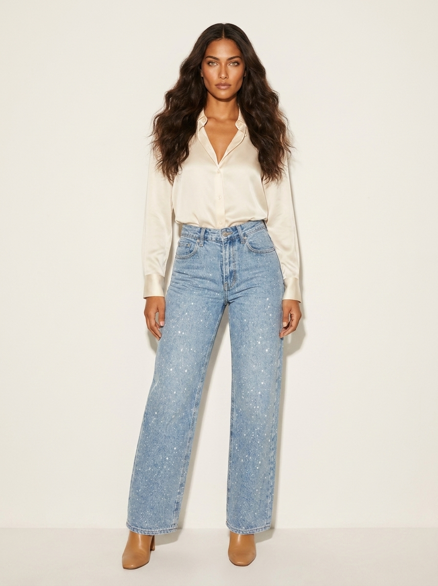 Women's High Waist Jeans - Straight Leg, Two Colours