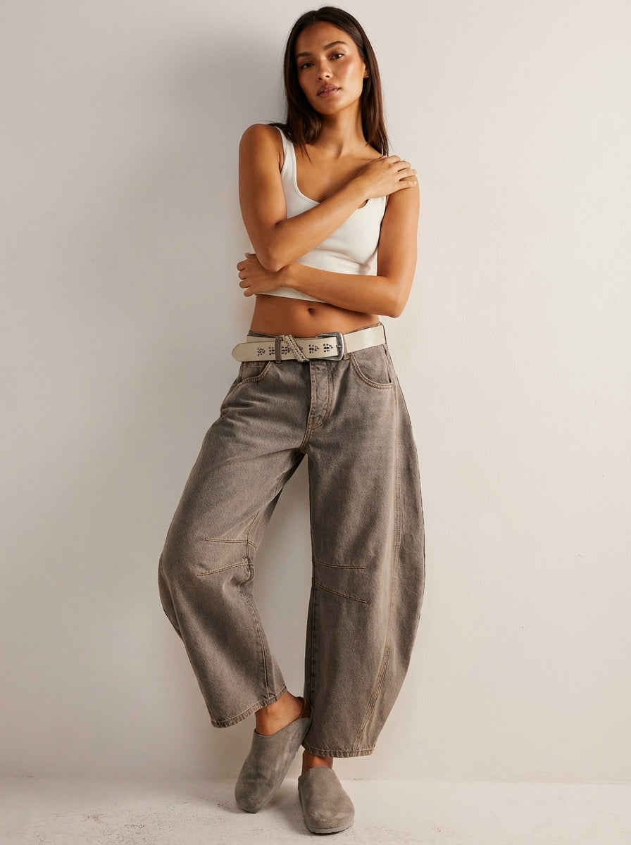 Women's Barrel Leg Jeans in Taupe