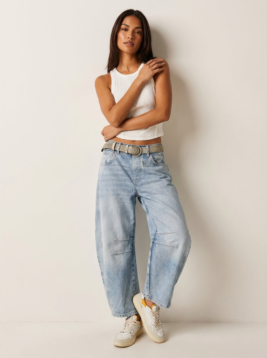 Women's Barrel Leg Jeans - barrel leg with cropped hem