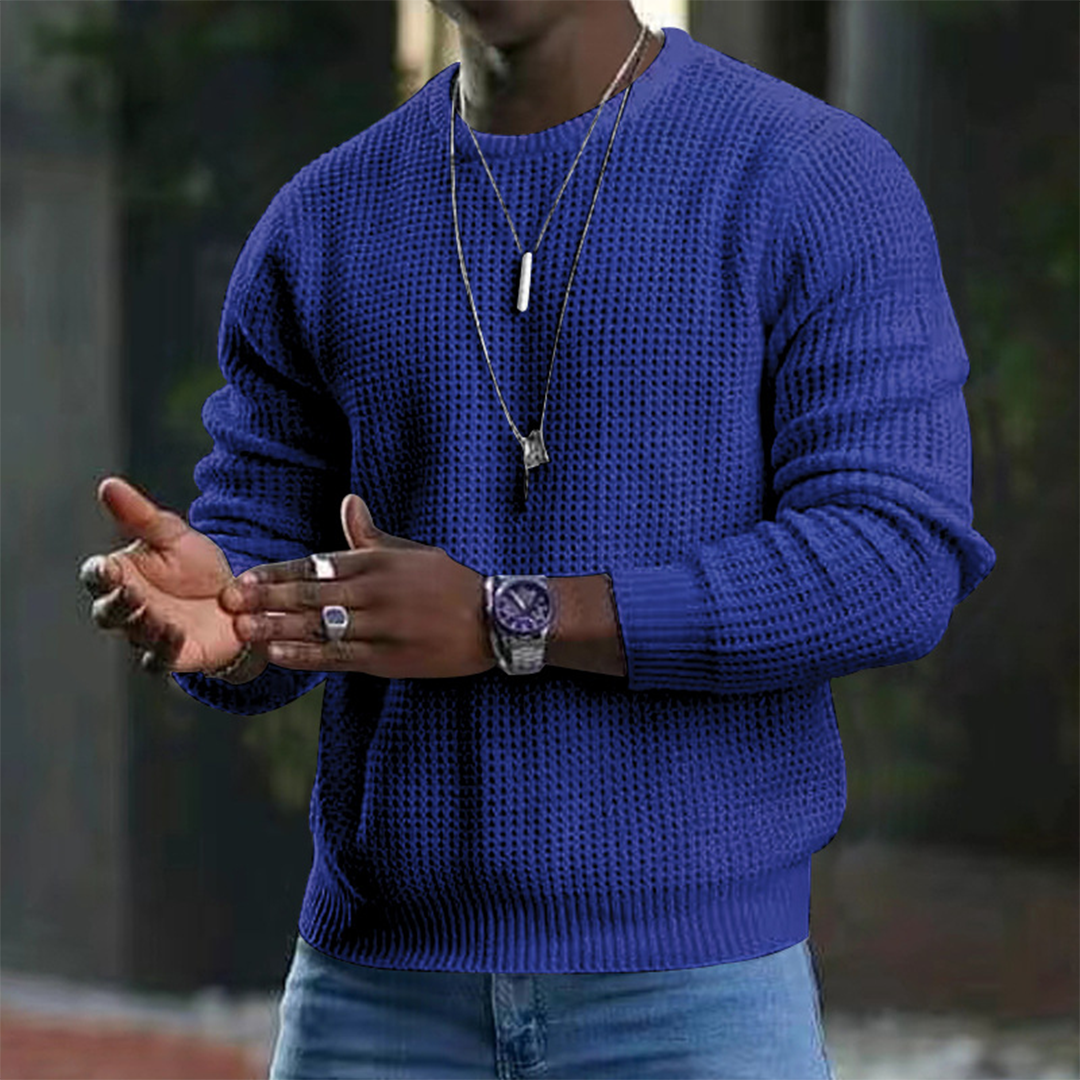 Men's waffle knit jumper in Cobalt Blue