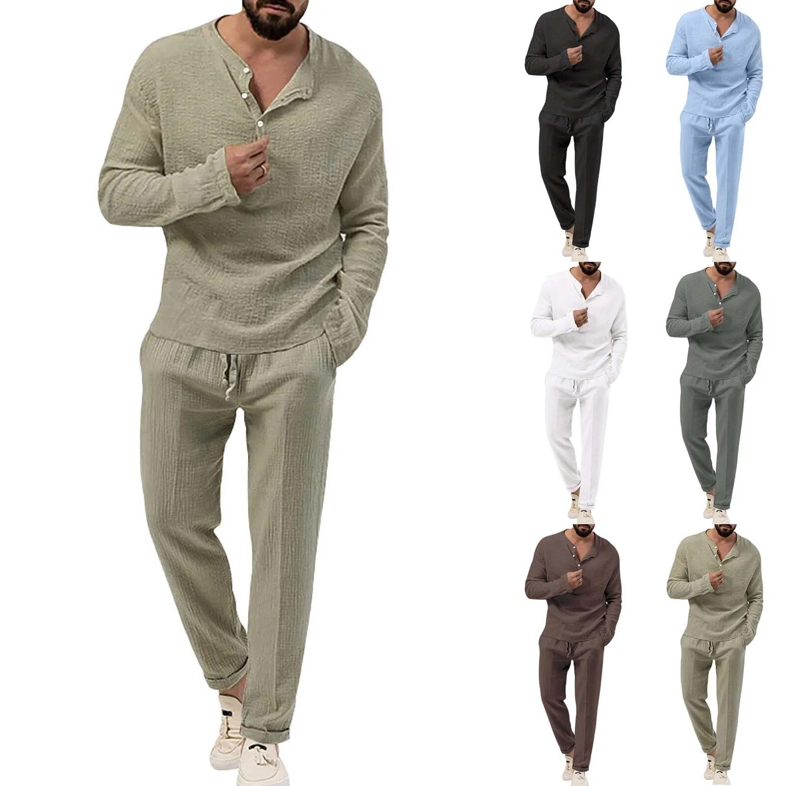 Men's Modern Two-Piece Co-Ord Set - Casual Shirt & Shorts — close-up
