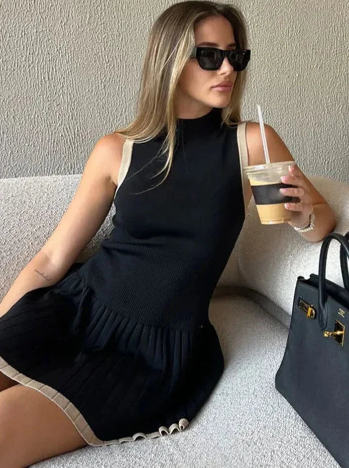 Women's Drop Waist Knit Dress – Contrast Tennis Style – detail view