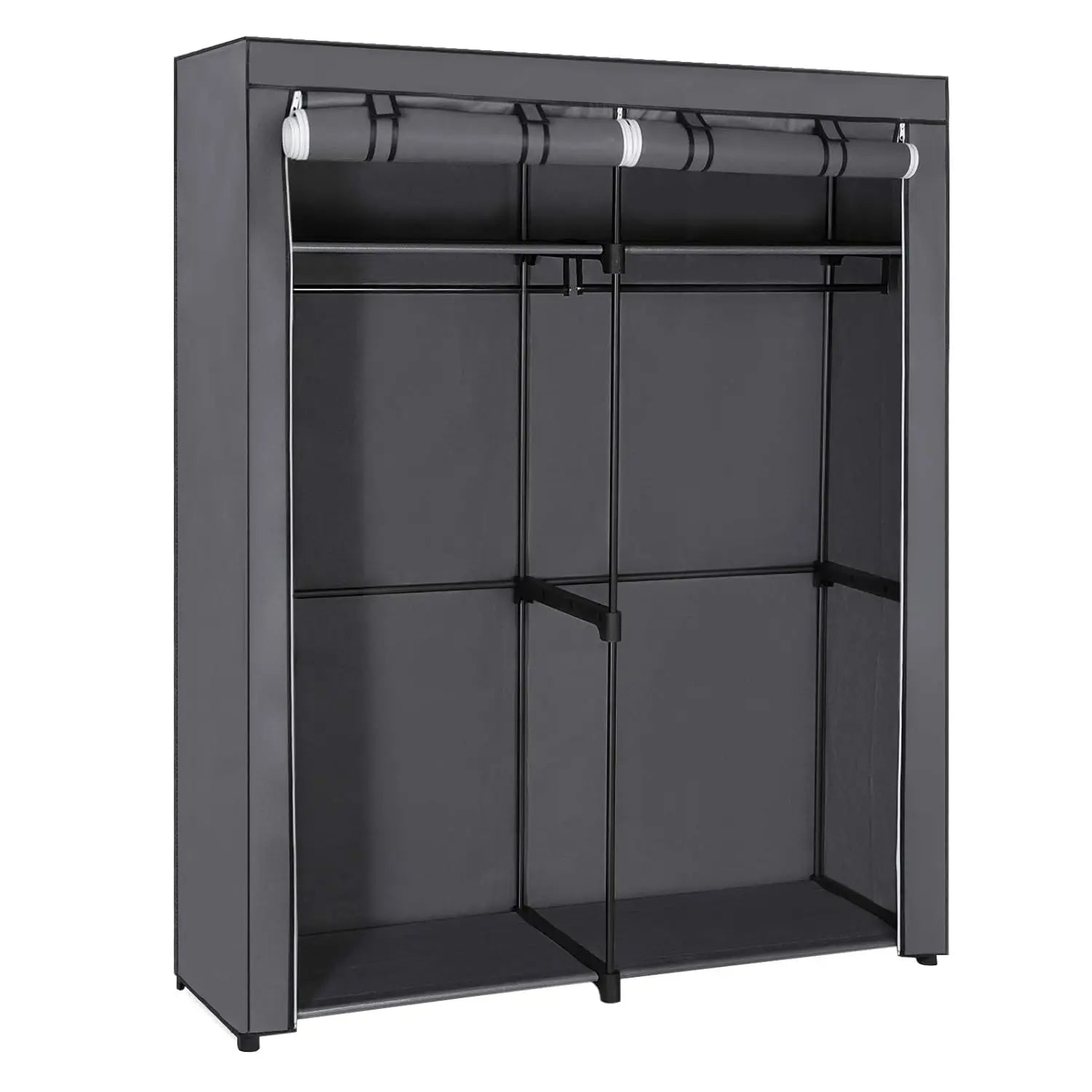 Grey Fabric Wardrobe – 2 Rails Shelves Zip Cover 140x174 – back view