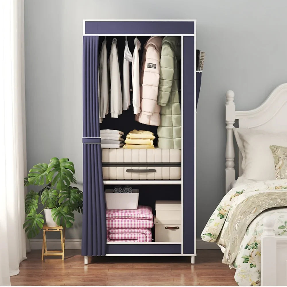 Foldable Wardrobe with Curtain – 56x146cm Dust-Proof – front view