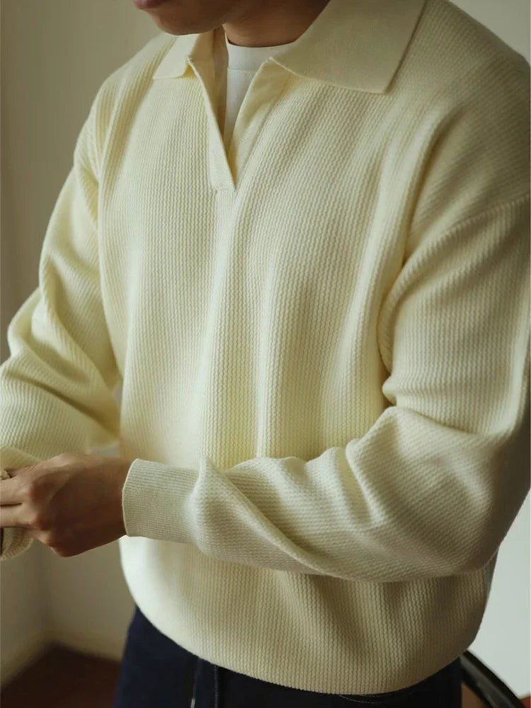 Men's knitted polo with flat collar