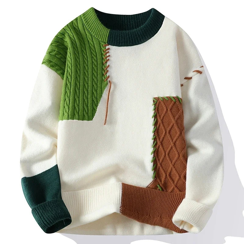 Men's patchwork knit jumper in Green