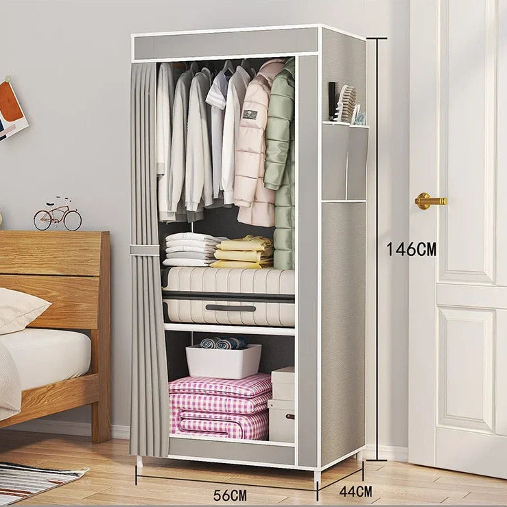 Foldable Wardrobe with Curtain – 56x146cm Dust-Proof – full length view