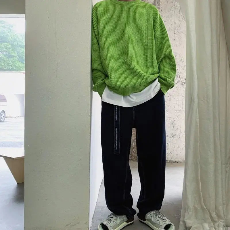 Men's oversized ribbed jumper in Grass Green