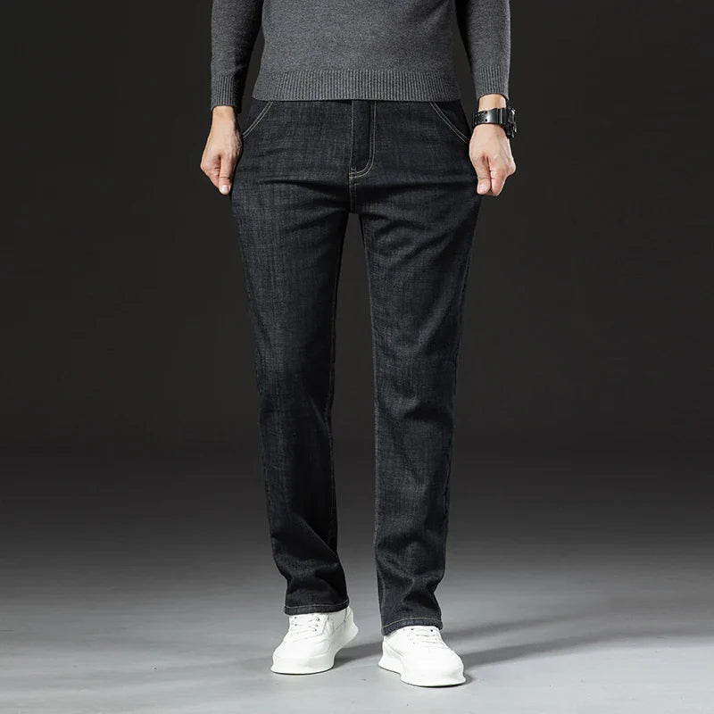 Men's Winter Fleece-Lined Denim Jeans - back view | SAINT DOR