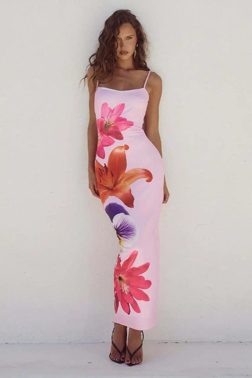 Women's Floral Maxi Dress – Lily Print Beach Resort – view 14