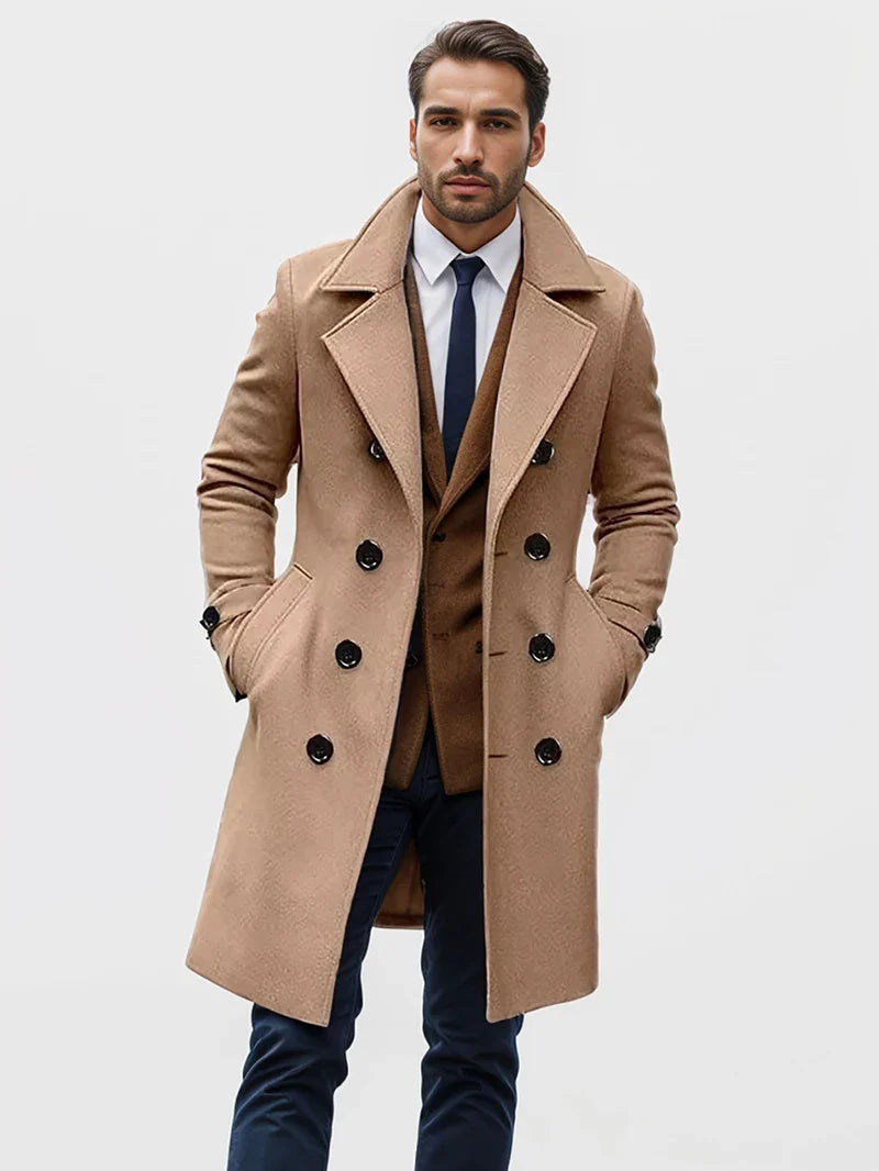 Men's Long Wool Business Coat - Stylish Wool Coat for Elegant Anlaesse - detail view