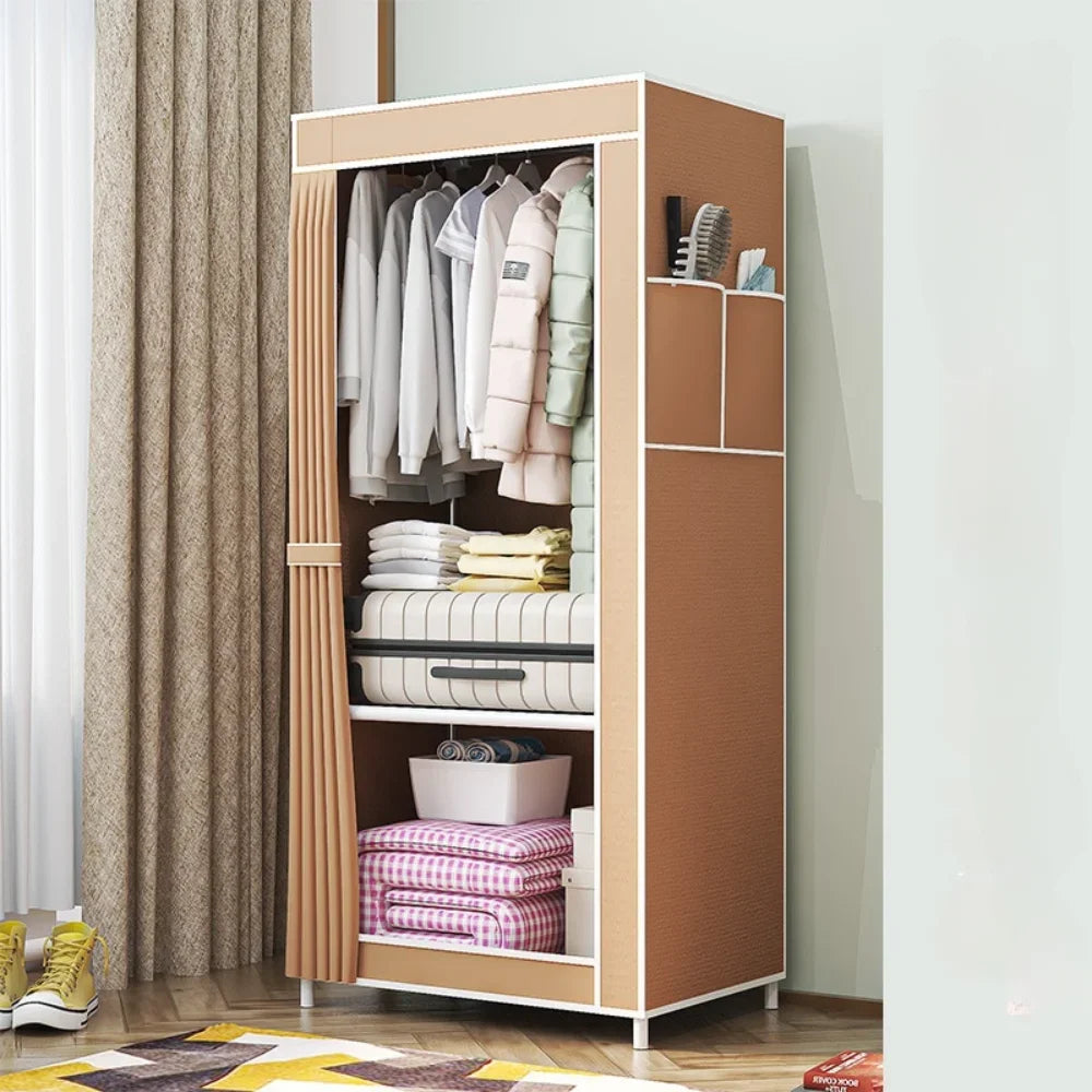 Foldable Wardrobe with Curtain – 56x146cm Dust-Proof – back view