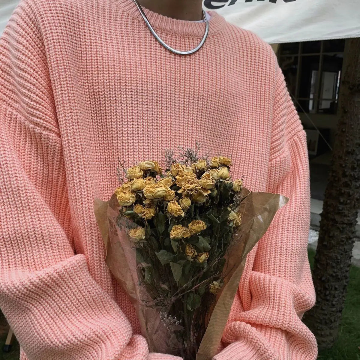 Men's oversized ribbed jumper in Pink