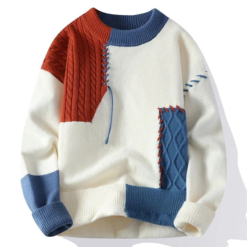 Men's patchwork knit jumper in Red