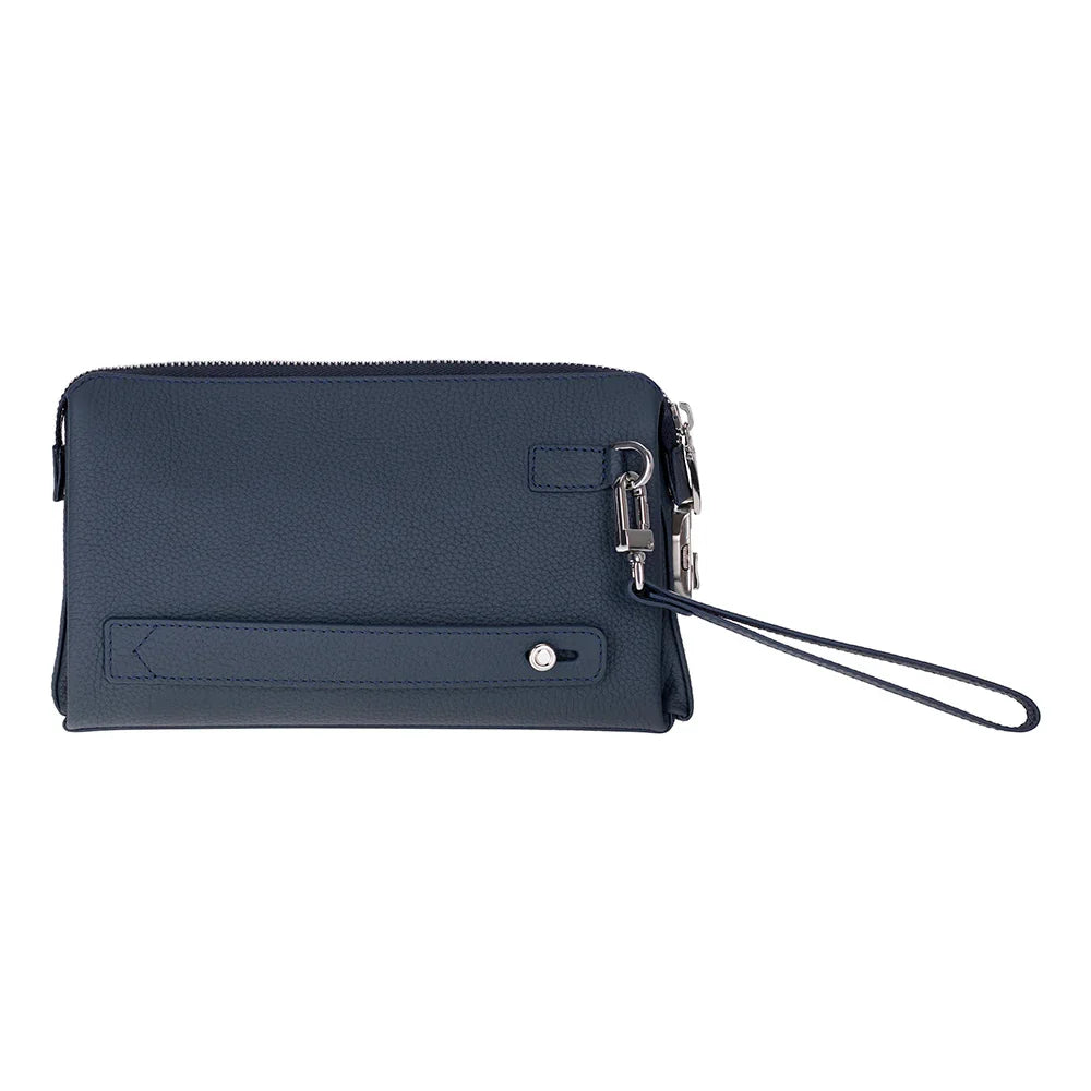 Men's Leather Clutch in Navy