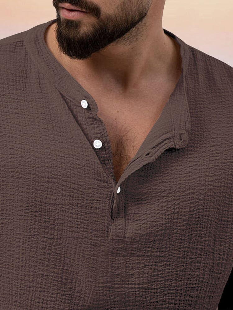 Men's Modern Two-Piece Co-Ord Set - Casual Shirt & Shorts in Brown — side view