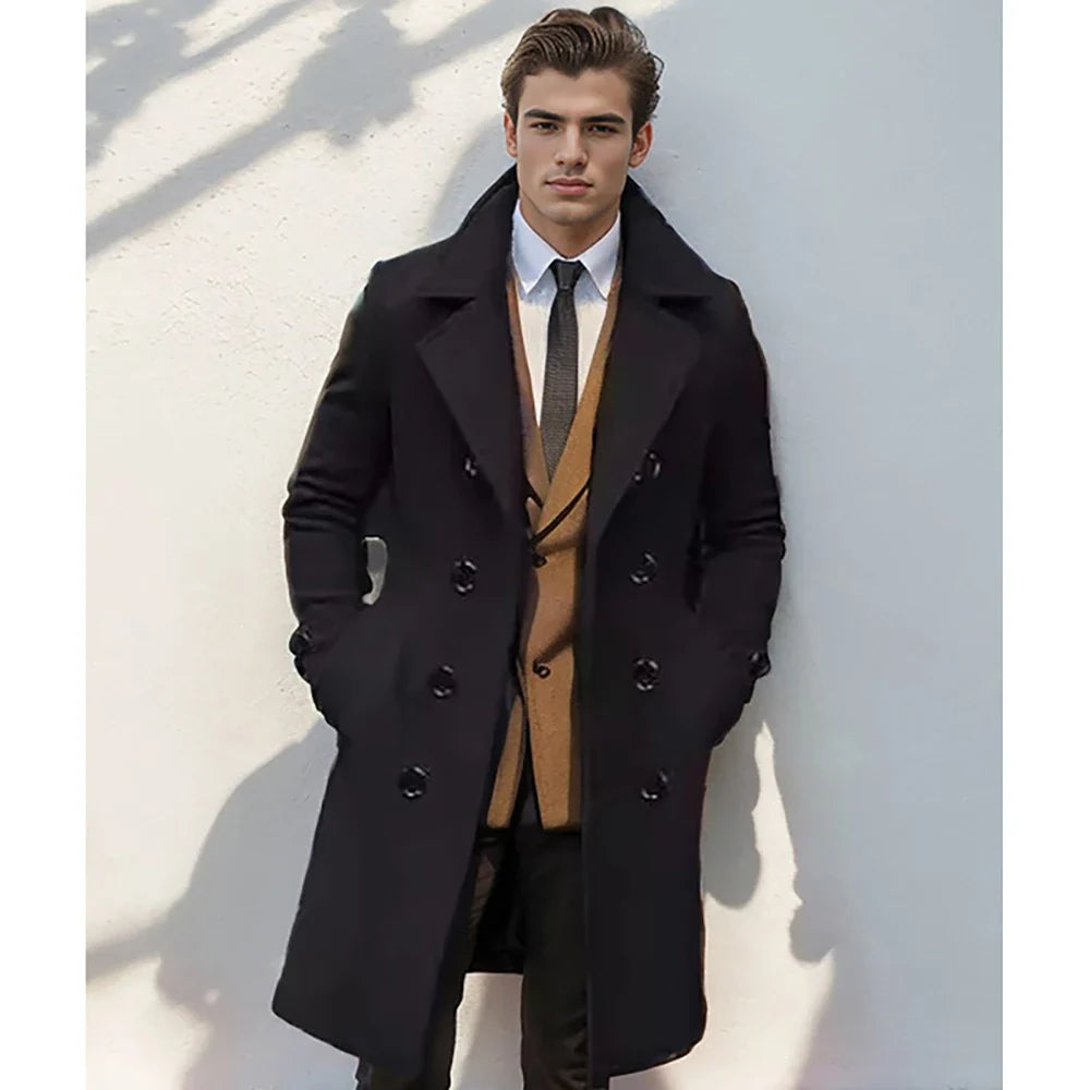 Men's Long Wool Business Coat - Stylish Wool Coat for Elegant Anlaesse - front view
