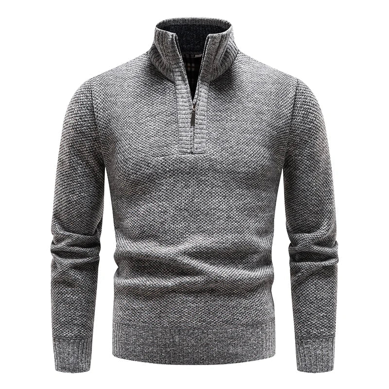 Men's half-zip jumper, ribbed hem and side seam detail