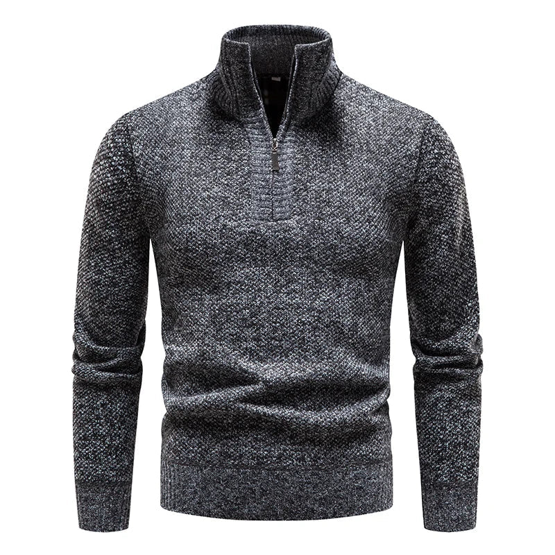 Half-zip jumper in flecked knit, close-up of the knit texture