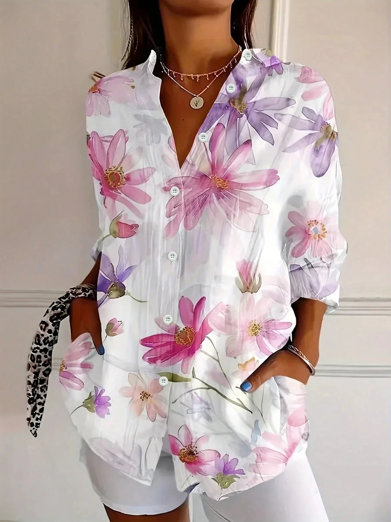 Women's Top - Colorful Blouse with Playful Print in Green