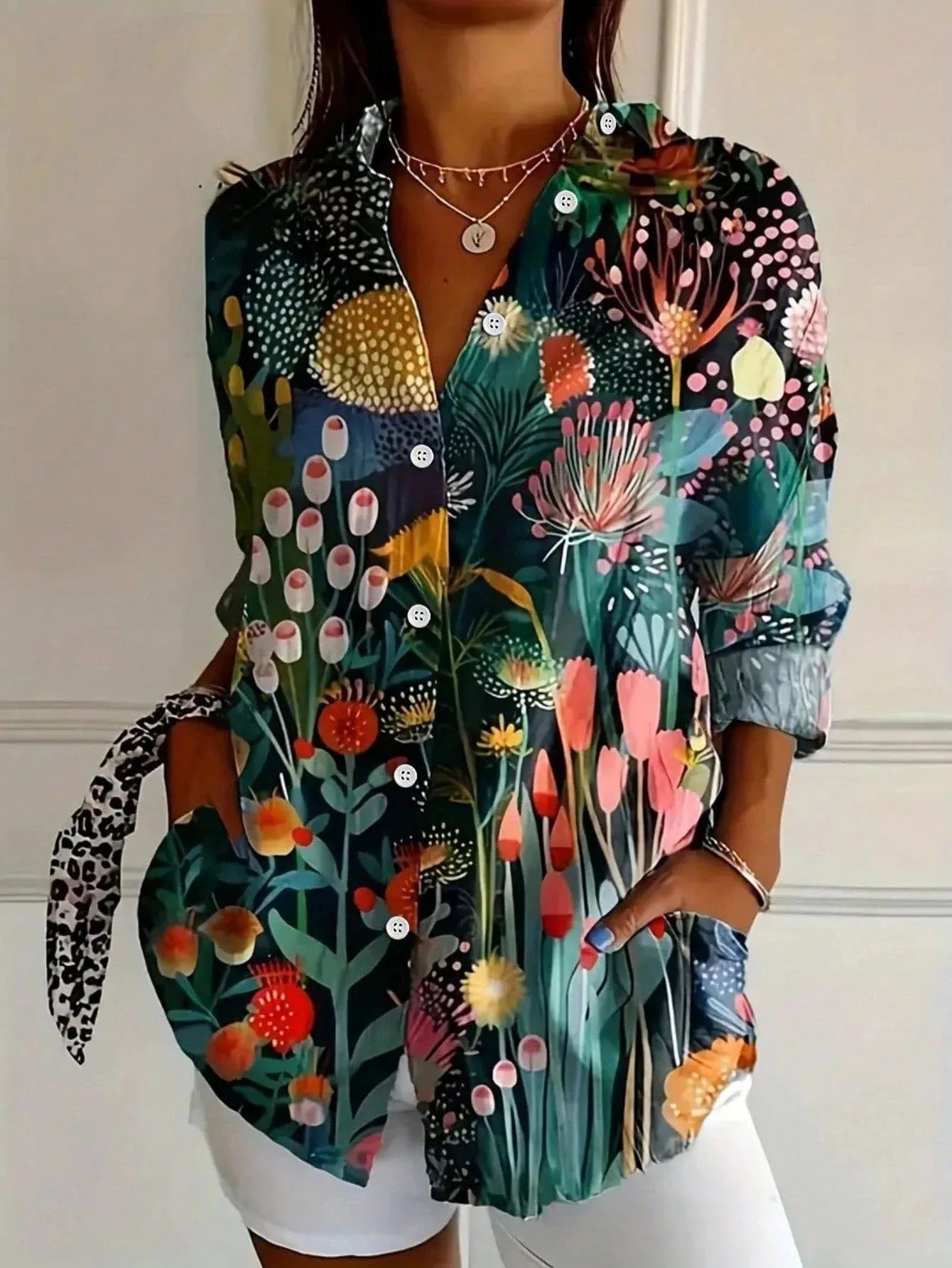 Women's Top - Colorful Blouse with Playful Print in Orange