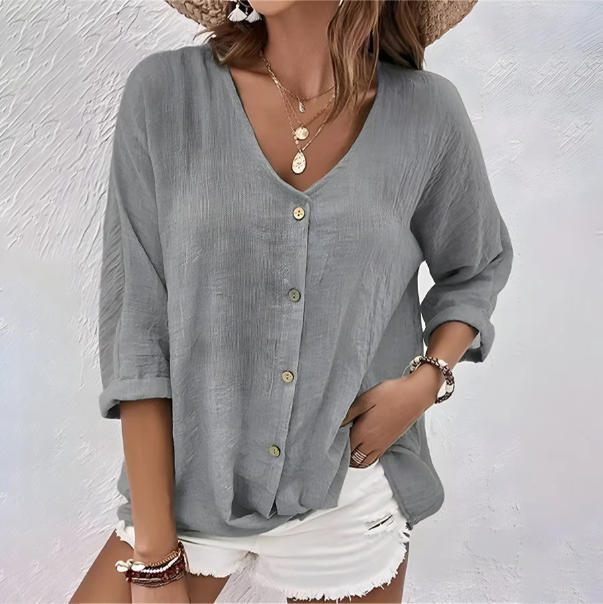 Women's Top - Relaxed Button-Up Blouse in Green